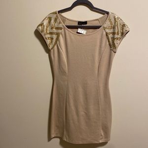 #20. Miin Gold Sequin Sleeve Mini Bodycon Dress